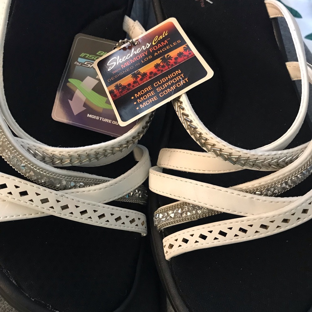 Skechers Memory Foam CALI Strappy Bling Sparkly Wedge Sandals NEW Size 9 39 - Picture 4 of 10
